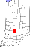 Map of Indiana highlighting Monroe County